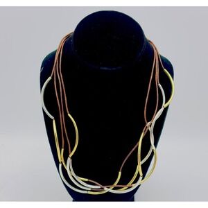 Lizzy James 4 Strand Wrap Bracelet Necklace Silver Gold Plated 20 " Brown Cord